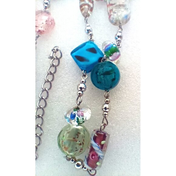 Crown Tafari  Glass Multicolor Beaded Necklace With Adjustable Chain & Lobster - Picture 5 of 8
